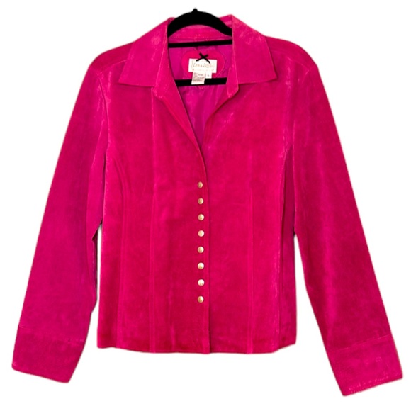 Vintage Jackets & Blazers - Vintage leather suede button up pink Barbie jacket Y2K